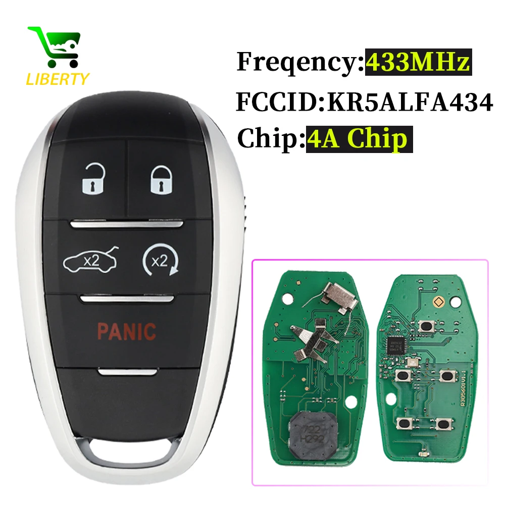 

Liberty Car for Alfa Romeo Giulia Stelvio 2017 2018 2019 2020 Remote Key Fob KR5ALFA434 Continental: A2C97635100 433MHz 4A Chip