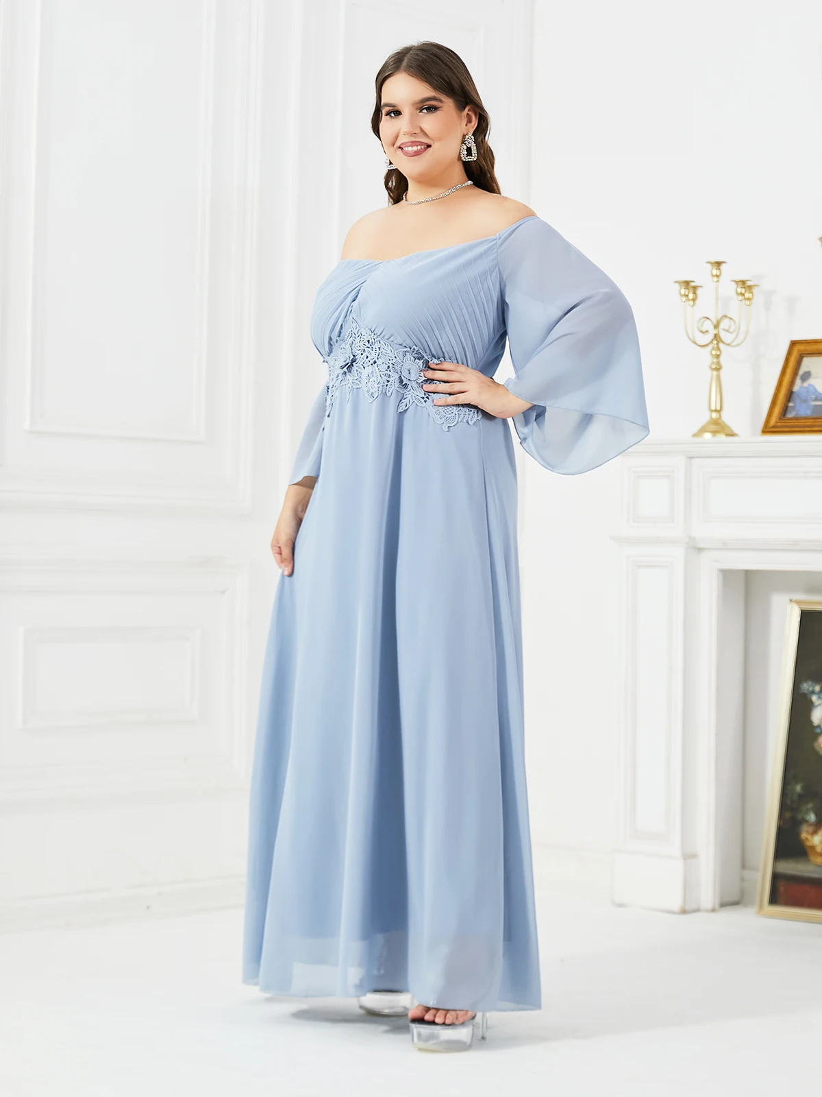 Plus Size Women Party Dresses Elegant One-shoulder Applique Long Dresses 2023 Wedding Guest Evening Dress Large Size Solid Color