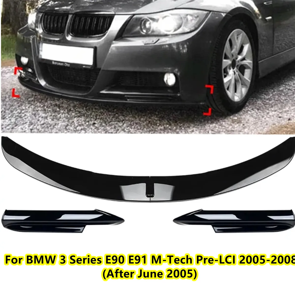

Car Front Bumper Lip Body Kit Spoiler Splitter Bumper Canard Lip Splitter For BMW 3 Series E90 E91 M-Tech 320i 330i 2005-2008