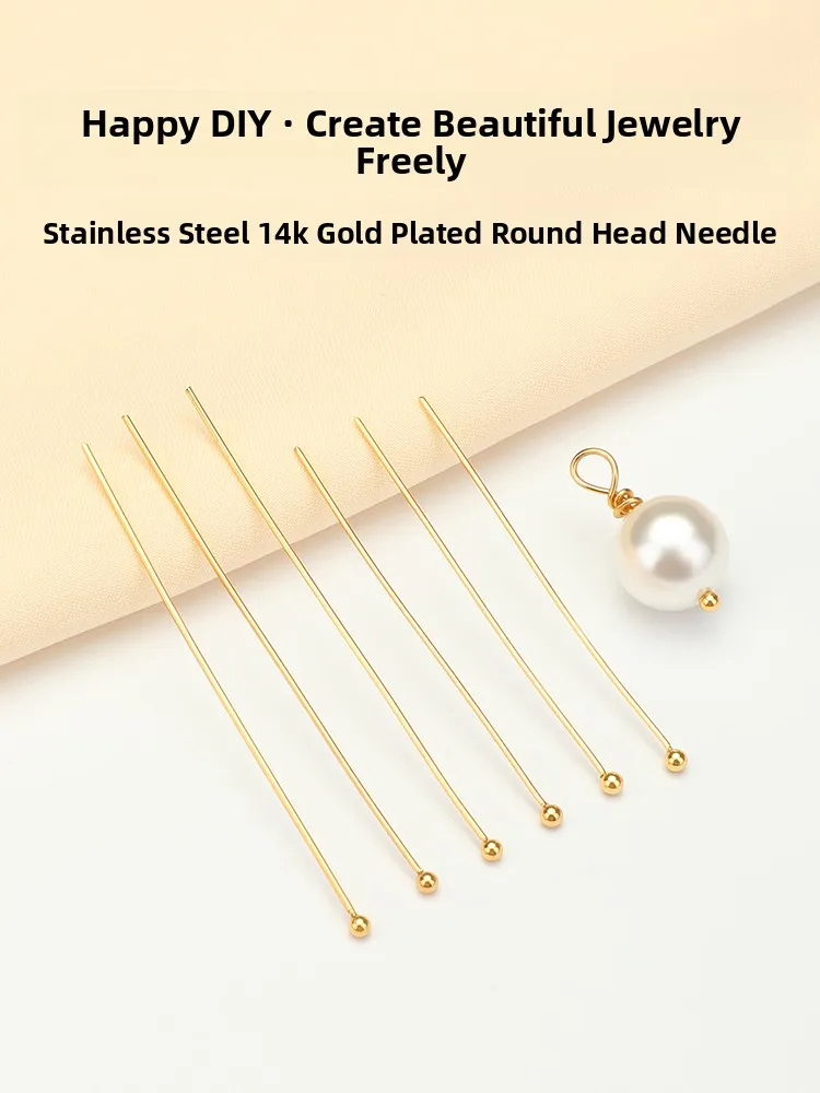 ต่างหูทำมือ DIY ตัวอักษร T แบบลูกบอล เข็ม 4K ชุบทอง สแตนเลส ประดับมุก