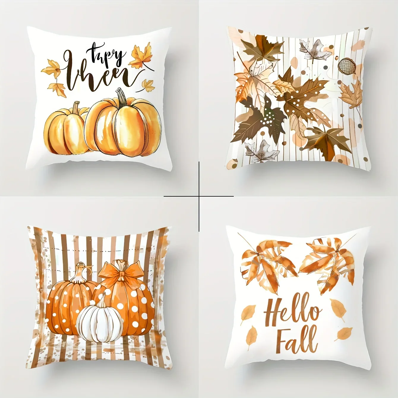 Watercolor Autumn Pumpkin Maple Leaf Throw Pillow Covers 4 Pcs Set Cushion Case for Sofa Couch Bed Home Decor Fall Thanksgiving