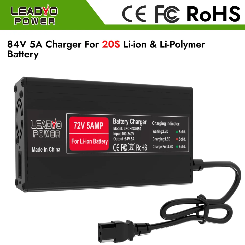 84V 5A Battery Charger 20S 72V Lithium ion battery For ebike Electric Motorcycle With IEC Charger Port