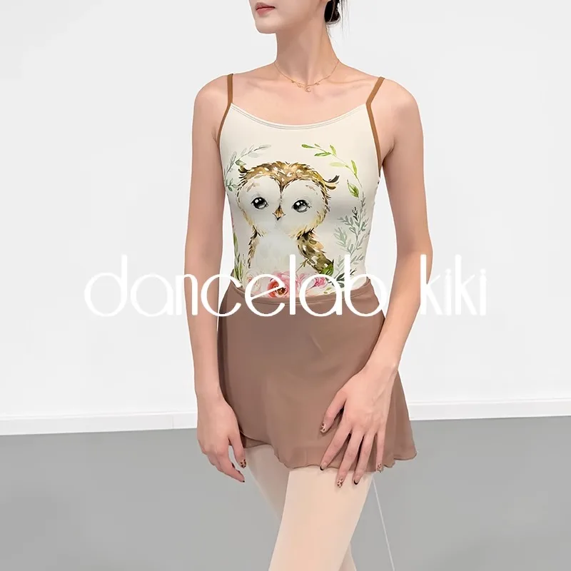 

Ballet Leotard for Women Practice Clothes Cute Contrast Strap Printed Gymnastics Performance Adult Air Yoga Costume