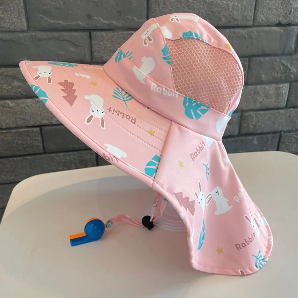 

Bucket Cap Summer Baby Hat With Whistle Neck Ear Cover Children's Sunscreen Hat Wide Brim Breathable Kids Beach Caps Girls Boys