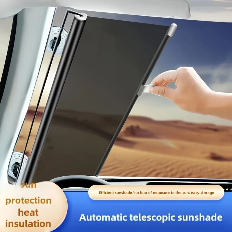 1 Stück Ausziehbarer Auto-Fensterrollo Sonnenschutz |   Wärmeblockierung |   Sonnenschutz |   Einfache Aufbewahrung |   Auto-Sonnenblende