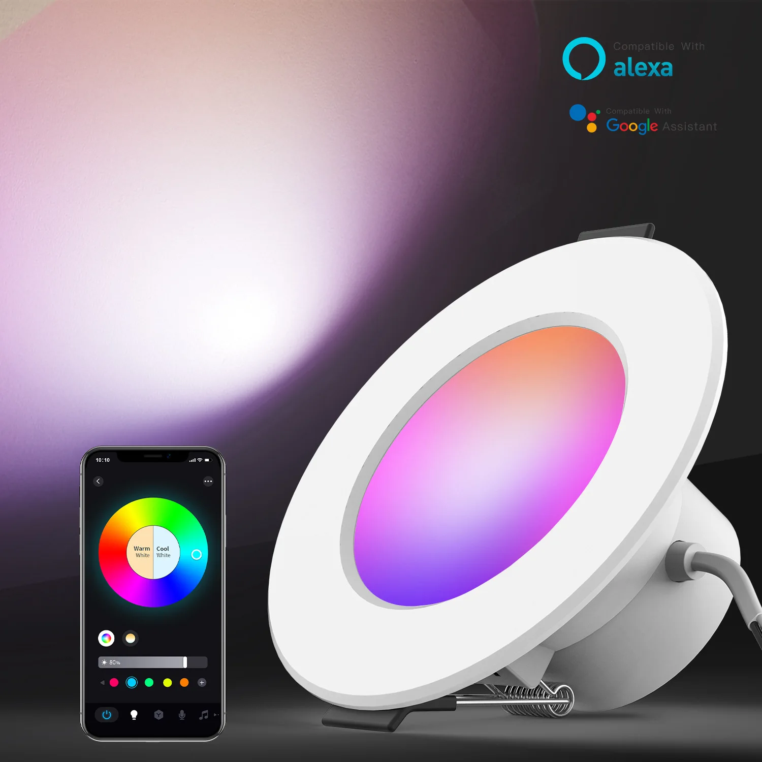 WiFi and Bluetooth Dual-Mode Smart Panel Light 12W Five-Channel Full-Color Bluetooth Embedded LED Downlight
