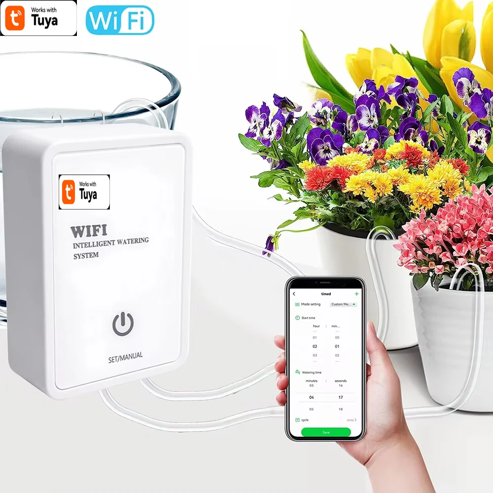 Works with Tuya WIFI Smart Watering Device Irrigation of Garden Flowers Plants Automatic Water Device Smart Life Control Garden
