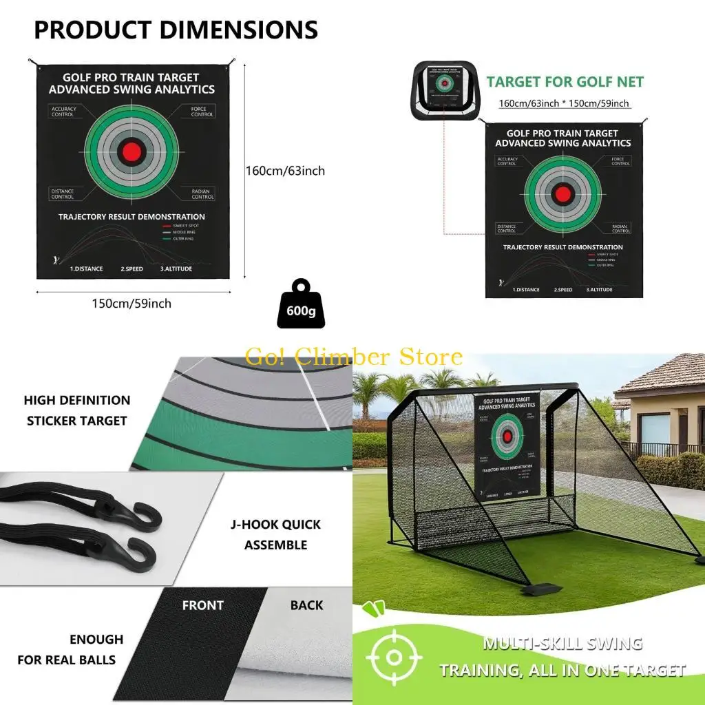 Q84C Hanging Golf Practice Cloth for Indoor Outdoor Short Game and Swing Use, Plush Printed Sheet for Home Accuracy Work, Single