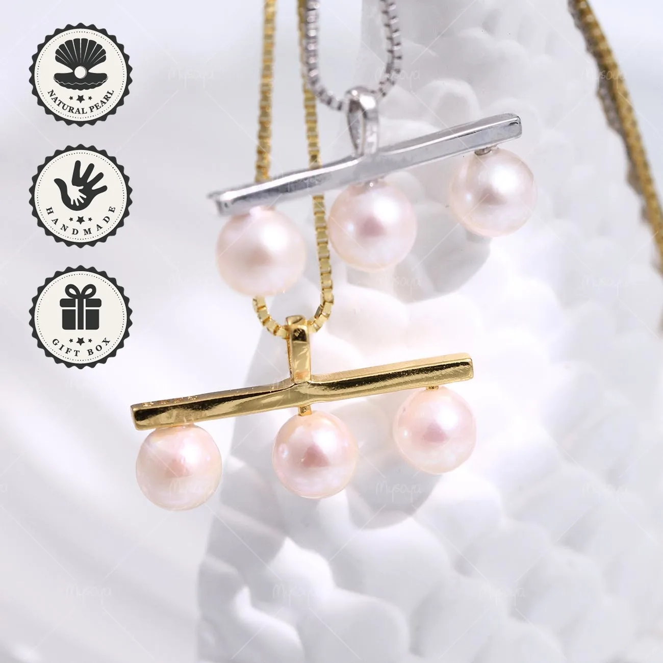 

Mysoya Japanese Akoya Pearl Pendant Necklace 5–5.5mm S925 Golden/Silvery Balance Beam With Gift Box Valentine’s Day Birthday
