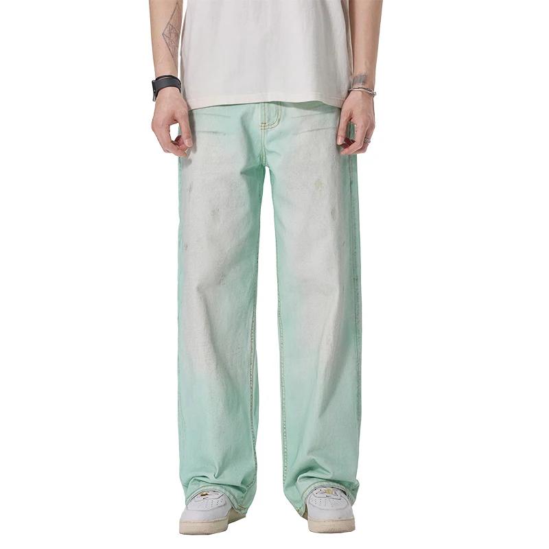 

Мужские джинсы Niche Design: широкие прямые брюки с контрастной окраской, свободный крой, весна-лето