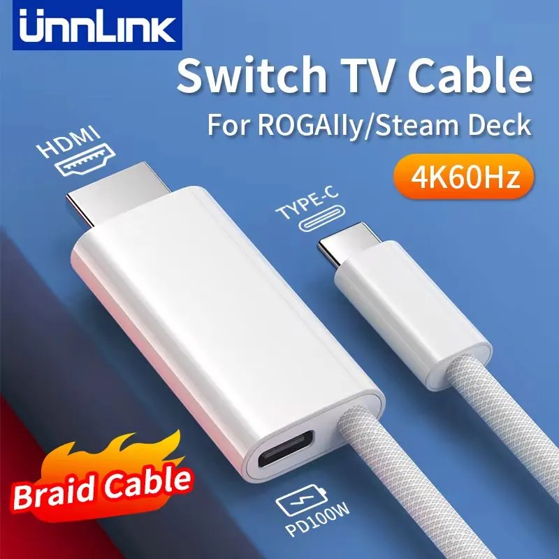 Unnlink Type C to HDMI Cable With PD Charging for USB C 3.1 to HDMI TV Docking Mode for Nintendo Switch Steam Deck