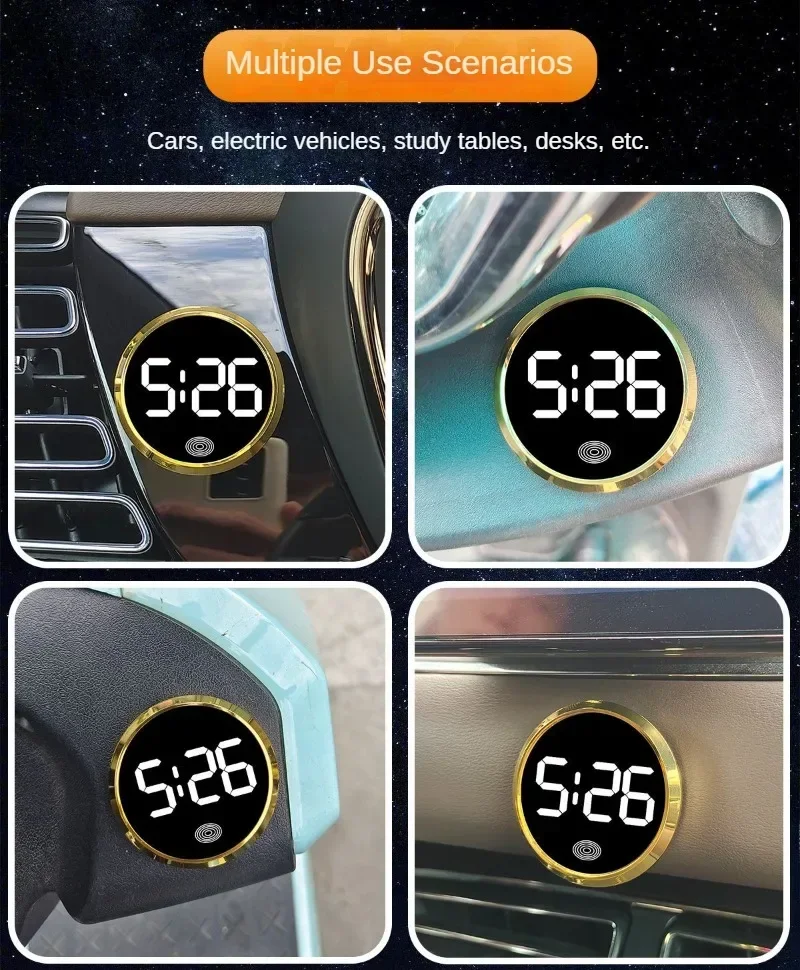 Car Clock Luminous Automotive Electronic Clock Internal Stick-On Digital Watch with Touch Switch Large LED Display Auto Ornament