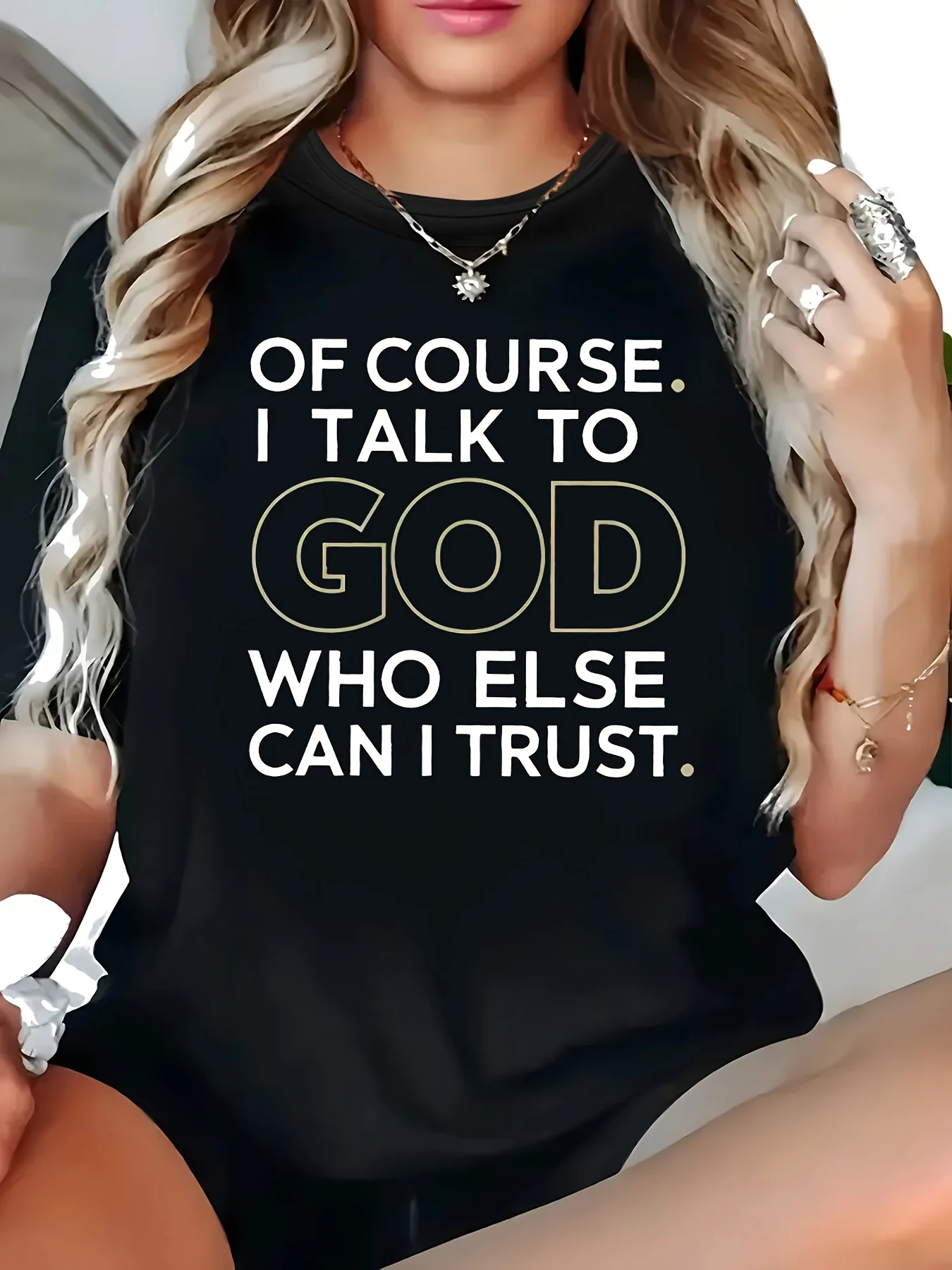 بالإضافة إلى حجم فضفاض المناسب الإيمان المسيحي بالتأكيد أحدث مع الله الذي يمكنني أن أثق به تي شيرت مطبوع للنساء جودة عالية