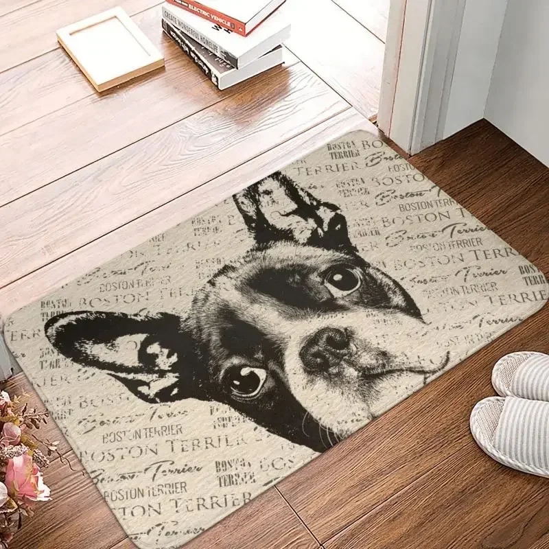 Boston Terrier Dog Front Door Mat Anti-Slip Outdoor Quick Dry Pet Art Puppy Doormat Living Room Entrance Rug Carpet