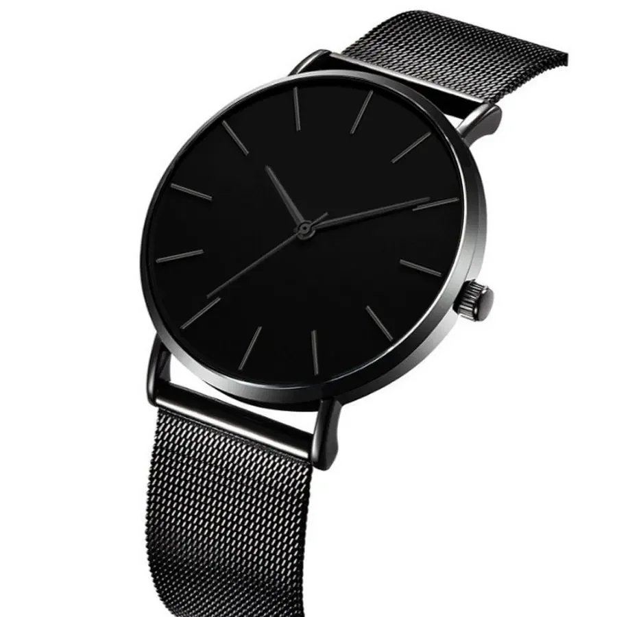 Korean version of minimalist ultra-thin couple watch with mesh scale, fashionable men's and women's quartz watch, gift party wat