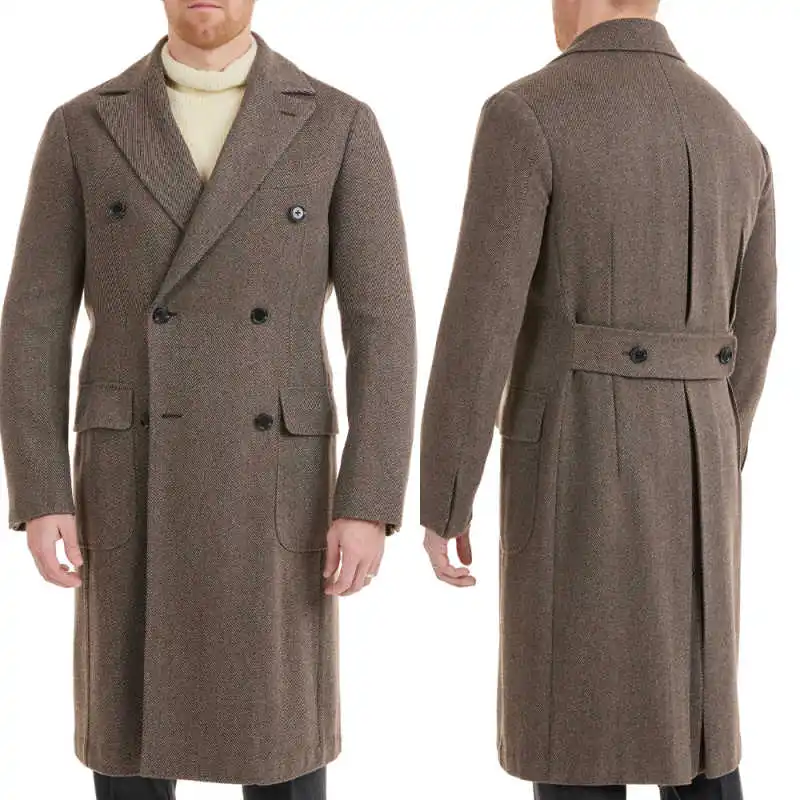 Elegant Men Wool Blend Overcoat 1 Piece Double Breasted Notched Lapel Winter Outdoor Warm Formal Occasion Customized