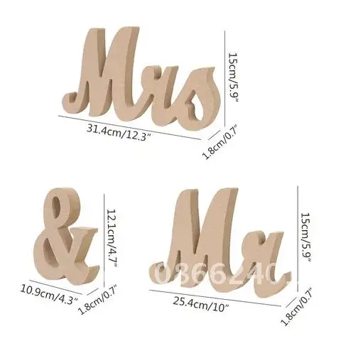 Wedding Sign Table Ornament Letter Wooden Decoration 3pcs/set Mr & Mrs Wedding Wood Props Valentines Decor Backdrop Wedding