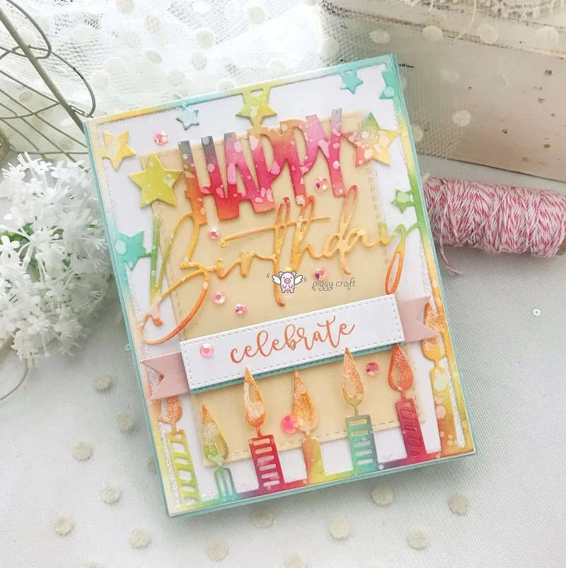 

Piggy Craft metal cutting dies cut die mold Birthday candle frame Scrapbook paper craft knife mould blade punch stencils dies