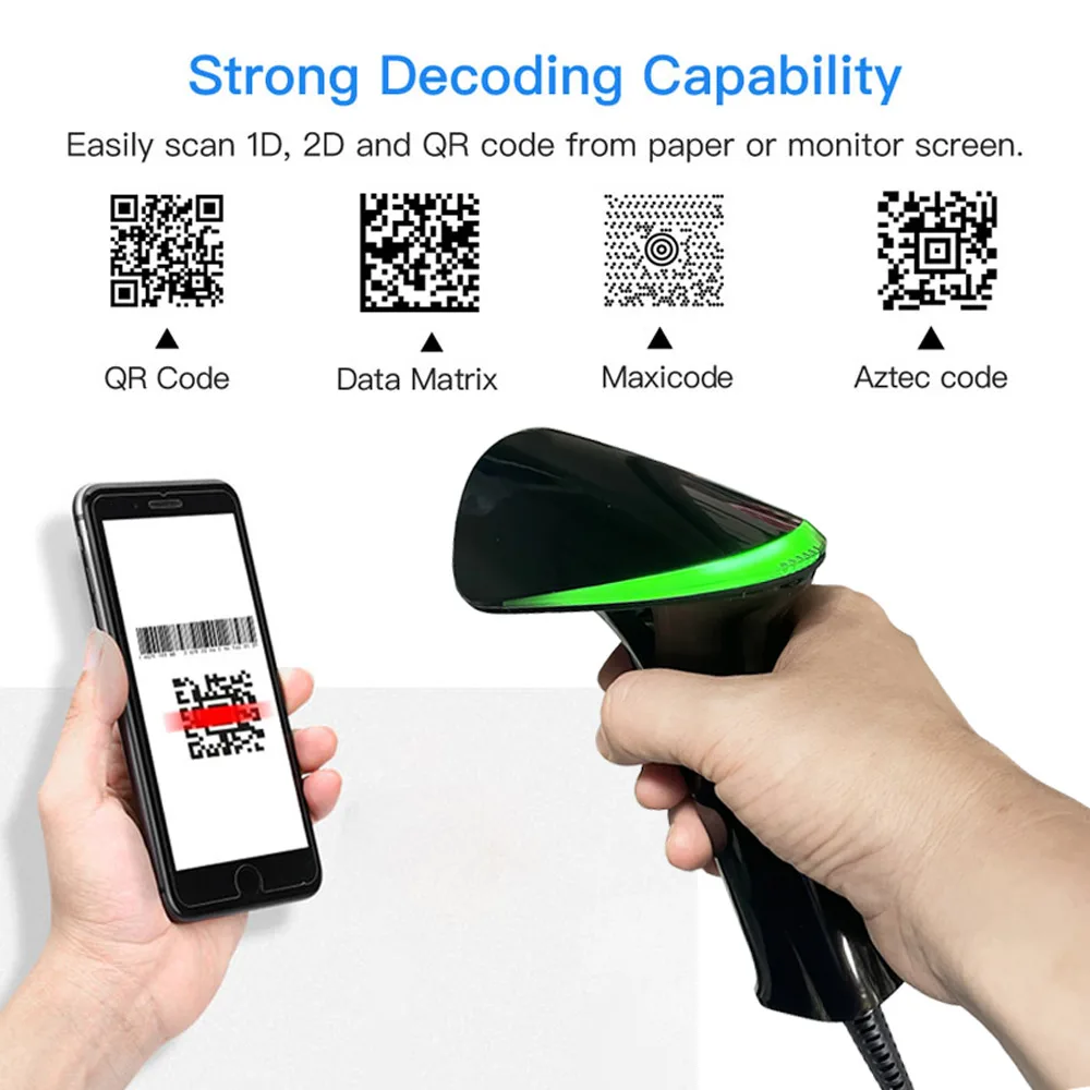 Imagem -05 - Handheld Barcode Scanner com Códigos de Barras Usb Scanner Automático Data Matrix Cmos Image Wired 2d qr