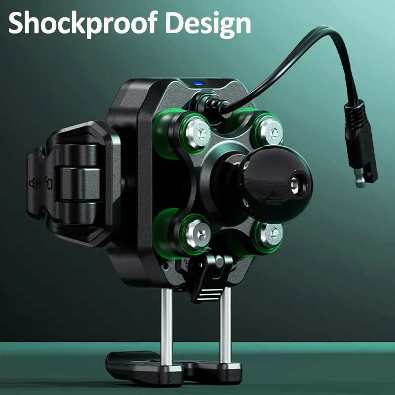 Shockproof Motorcycle Phone Holder 15W Wireless Charger & 36W USB C Fast Charging Motorbike Bicycle Bike Scooter Phone Stand image 5
