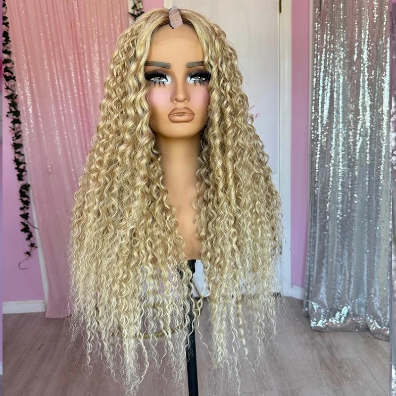 Long 30Inches #27 Honey Blonde 1x4 Opening U Part Wigs 100% Human Hair Full Ends Glueless 200% Density V Part Wigs For Women