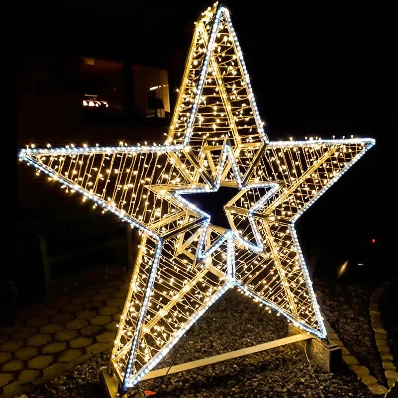 

Christmas 3D Star Moon Snowflake Outdoor Lighting Holiday Street Commercial Decoration Large Custom Sculpture Metal Pattern