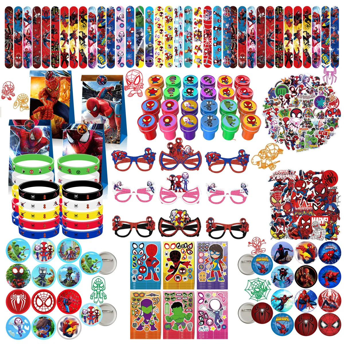 Подарки для вечеринки с изображением Человека-паука, татуировки, наклейки, браслет, подарочные пакеты, чулок, игрушки для наполнения, товары для дня рождения, детский душ