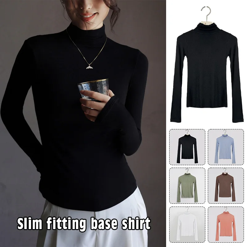 

Women Basic Turtleneck Long Sleeve / Sleeveless T-shirt Spring Autumn Slim Fit Stretch Tops Streetwear Lady Sexy All-match Tees