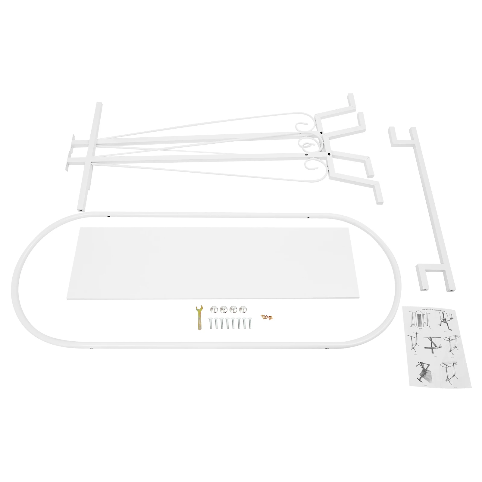 رف ملابس حديث 2 في 1 مع رف، رف ملابس أبيض قائم بذاته مع شماعة بيضاوية ولوحة تخزين لغرفة النوم والمنزل والمتجر