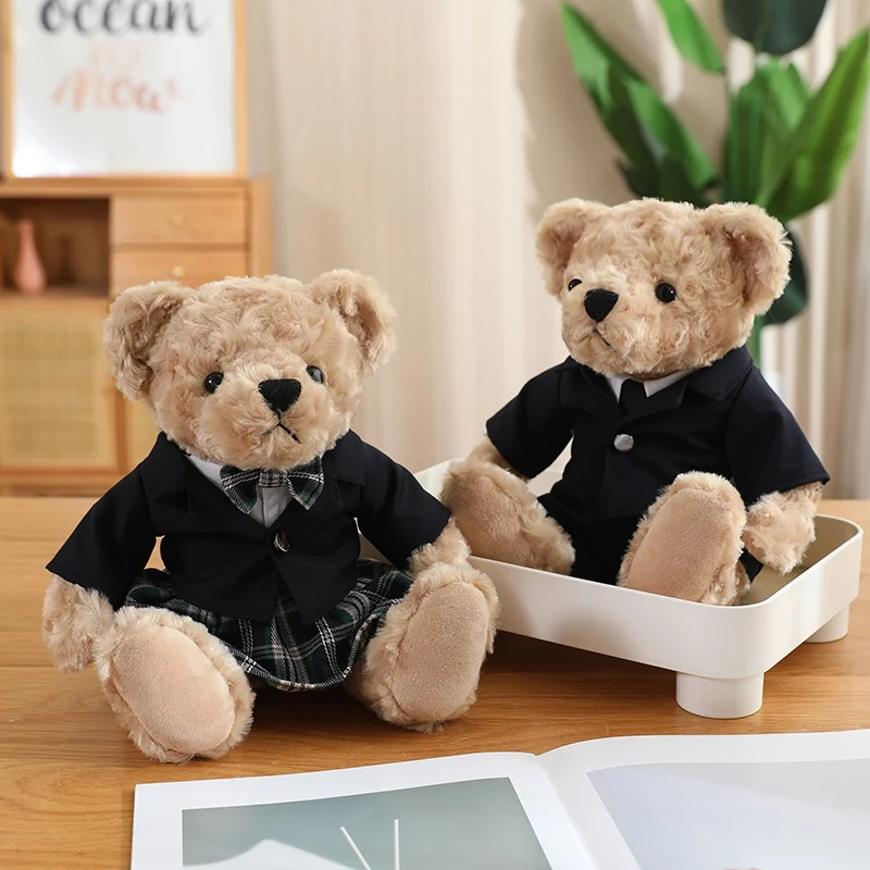 25cm Cute Cartoon Uniform Couple Bear Plush Toy Kawaii Suit Skirt Bear Stuffed Plush Animals Doll Pillow Birthday Gift For Kids