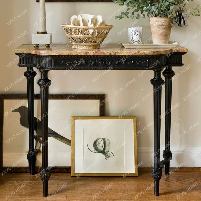 Vintage Solid Wood Console Table Country Farmhouse Entryway Table Carved Side Table