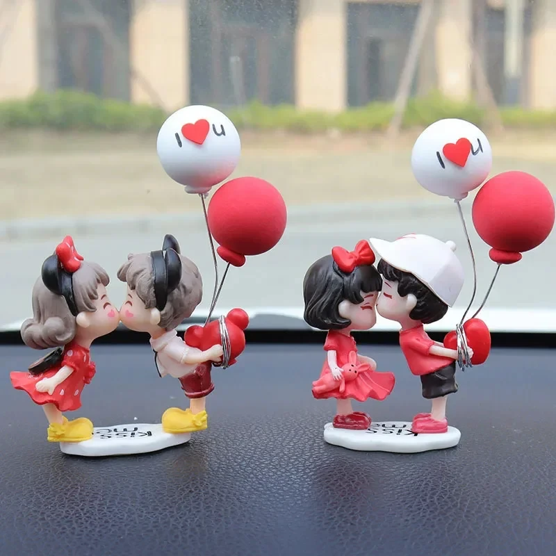 Anime Couples For Car Ornament Model Cute Kiss Balloon Figure Auto Interior Decoration Pink Dashboard Figurine Accessories Gifts