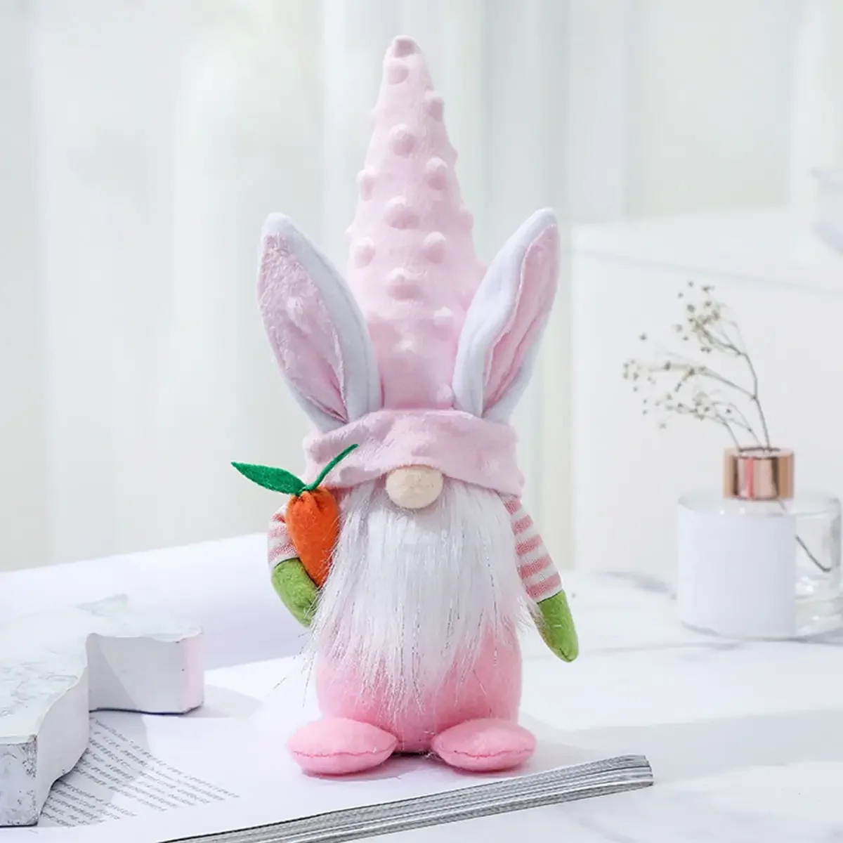 1 pc - Cute Easter pointed hat rabbit doll ornament, cute faceless doll decoration