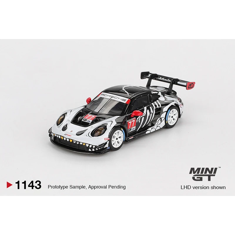 ما قبل البيع MINIGT 1143 1:64 بورش 911 GT3 R # 77 AO Racing IMSA Petit Le Mans Skeleton Rexy Halloween Diecast نموذج سيارة اللعب