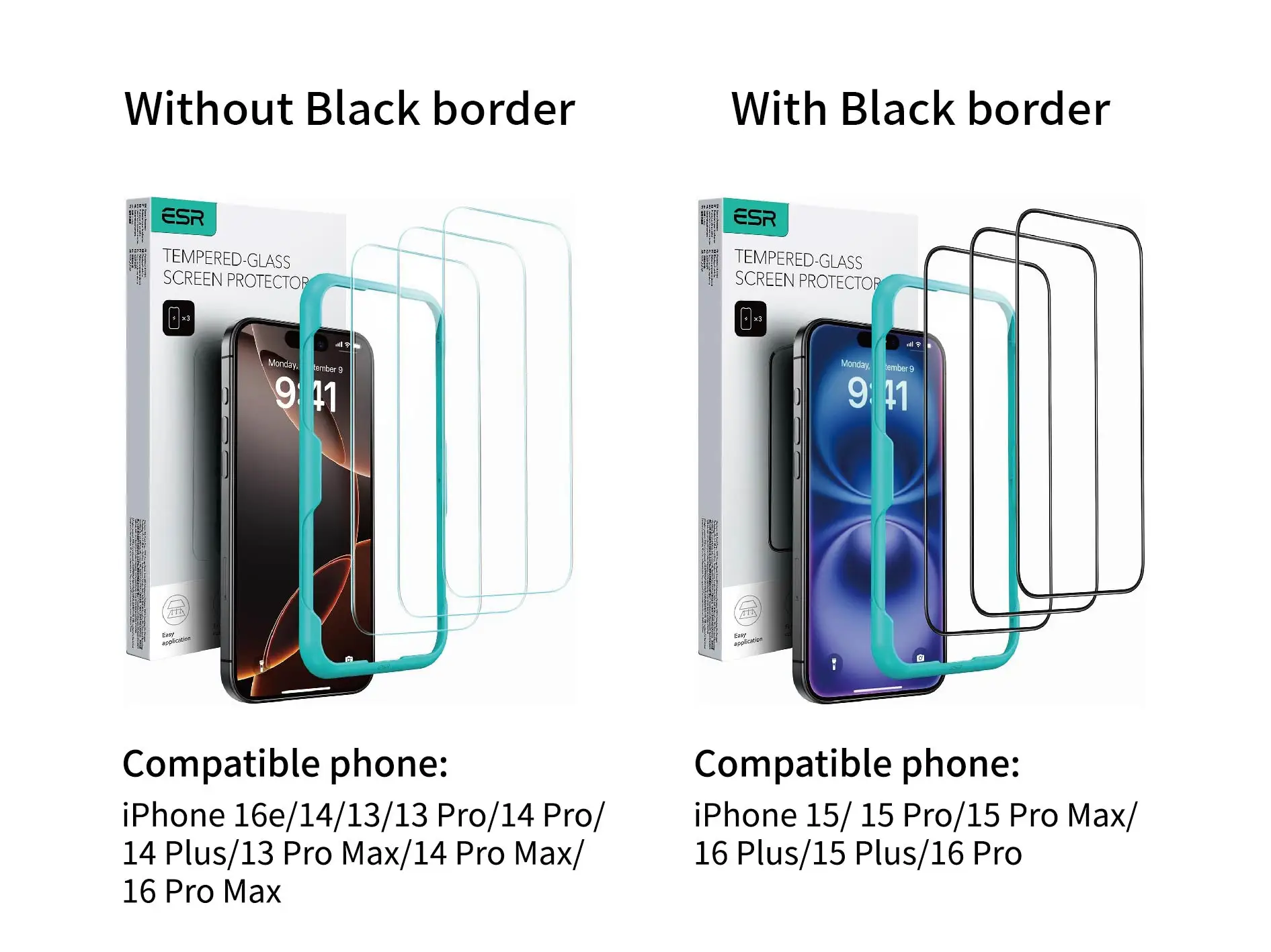 ESR for iPhone 16 Pro Max HD Screen Protector for iPhone 14/15/16 plus/16E Full Coverage Anti-Peek Tempered Glass 3 Packs Film