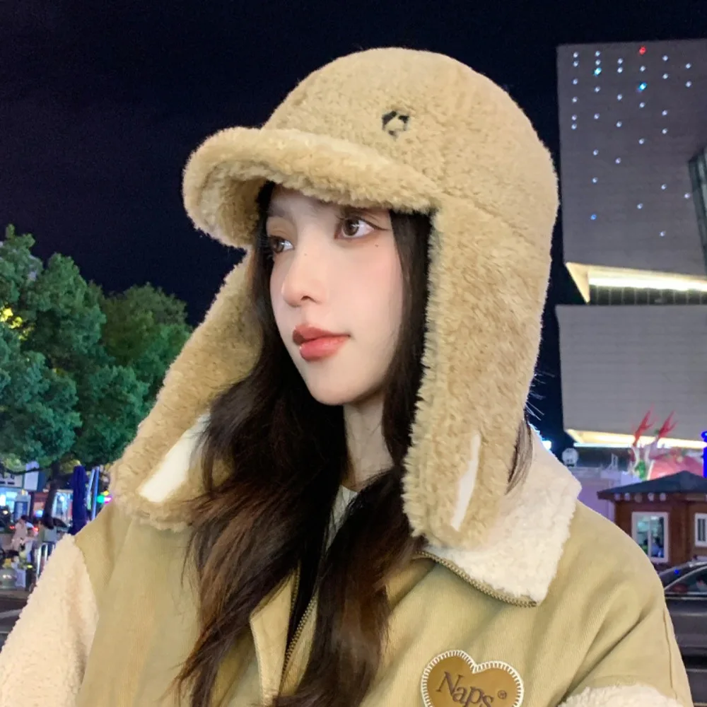 

Утолщенная шапка для защиты ушей в корейском стиле, теплая ветрозащитная шапка-ушанка, плюшевая кашемировая шапка, зимние уличные теплые аксессуары