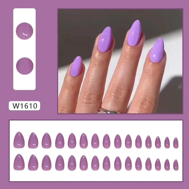 Light purple color 24 Pcs Press on Nails Pink Gradient Fake Nails Glossy Artificial Finger Manicure Reusable False Nails