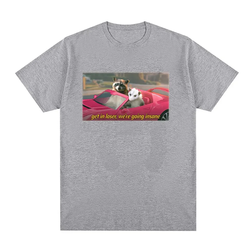 تي شيرت بأكمام قصيرة بنمط ، تي شيرت عصري ، حيوان ممتع والراكون ، نحن مجانين ، ميم