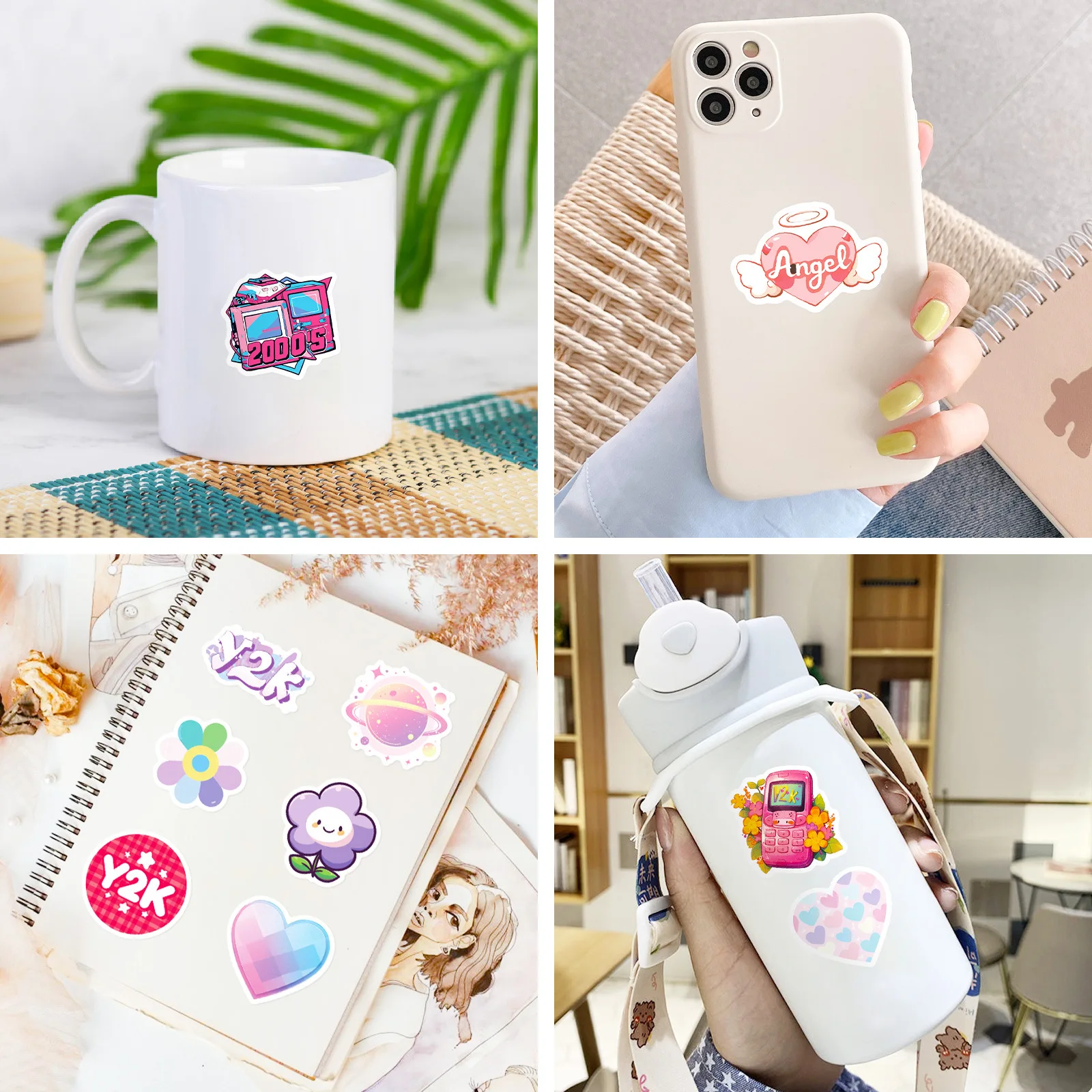 Autocollants waterproof avec motifs de dessin animé, 50 pièces, stickers, mignon, rose, macaron, graffiti, pour téléphone, ordinateur portable, valise, ordinateur portable, HI