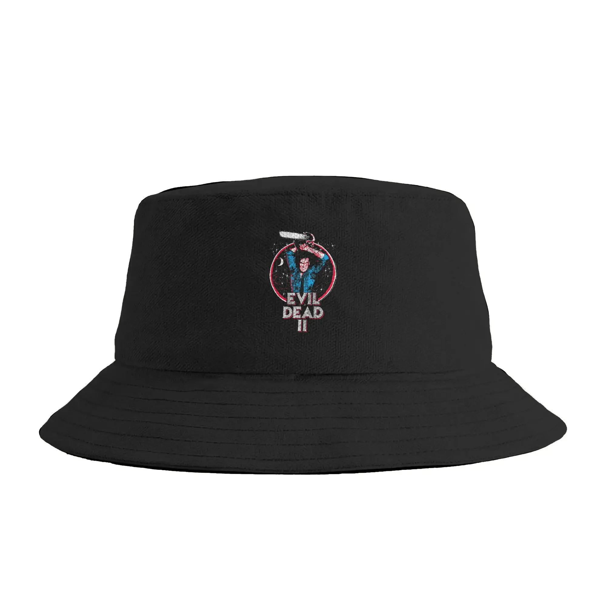 Evil Dead 2 Ash and Chainsaw Circle Logo Horror Movie Bucket Hat  Outdoor Fisherman Caps For Unisex Retro Beach Sunscreen Hats