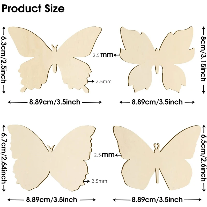 10pcs Wooden Butterfly Blank Wood Slices Kids Painting Crafts Wedding Easter Home Decorations Butterfly Birthday Party DIY Gift view 2