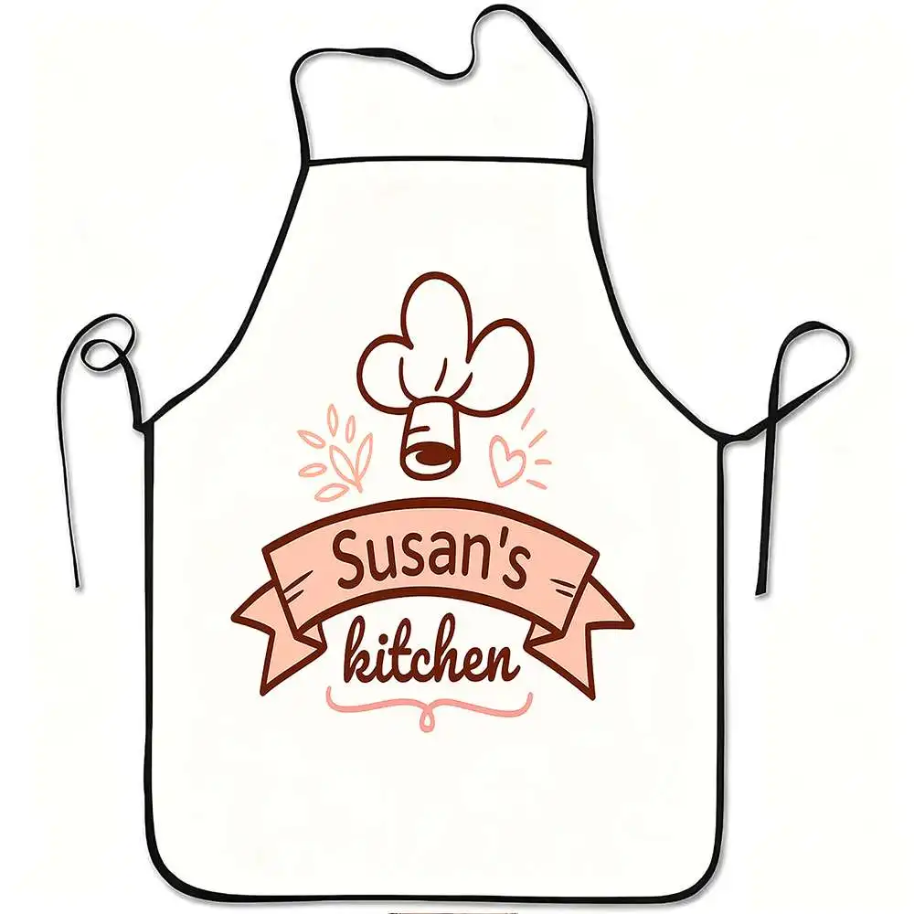 1pc Susan's Kitchen Chef Hat Print Apron, Durable and Easy to Clean, Adjustable Waistband, Polyester Material, for Kitchen Cooki