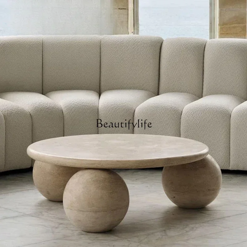 

jj Z.Light luxury modern round coffee table small apartment tea table solid wood