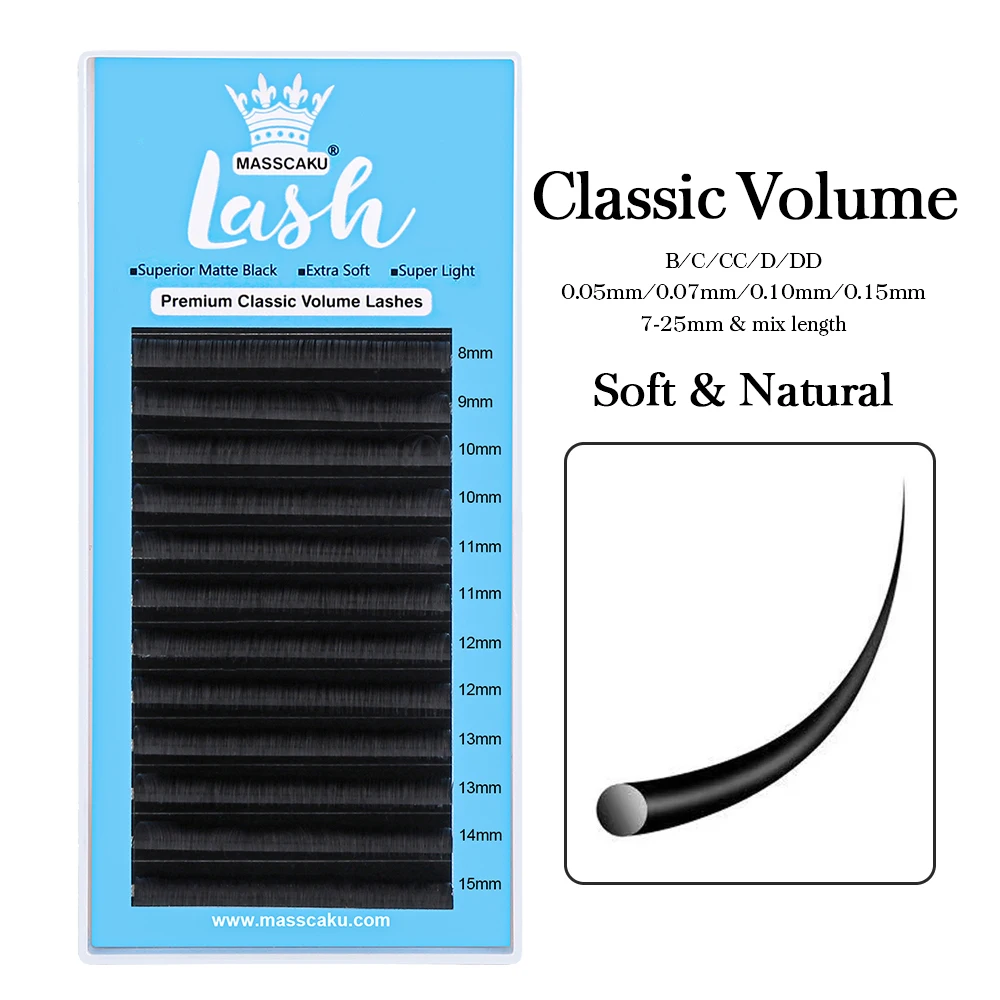 

MASSCAKU Classic 12 Rows Individual Mixed Length Soft Eyelashes Extensions C CC D DD J B L M Korea PBT Cilios Volume Lash Trays