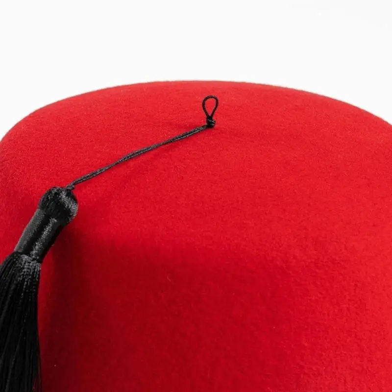 31BB Fez Hat Folkloric Turkish Fez Orientals Tarboosh Tarboush With Black Tassels Felt Wool Hats Ottoman Caps