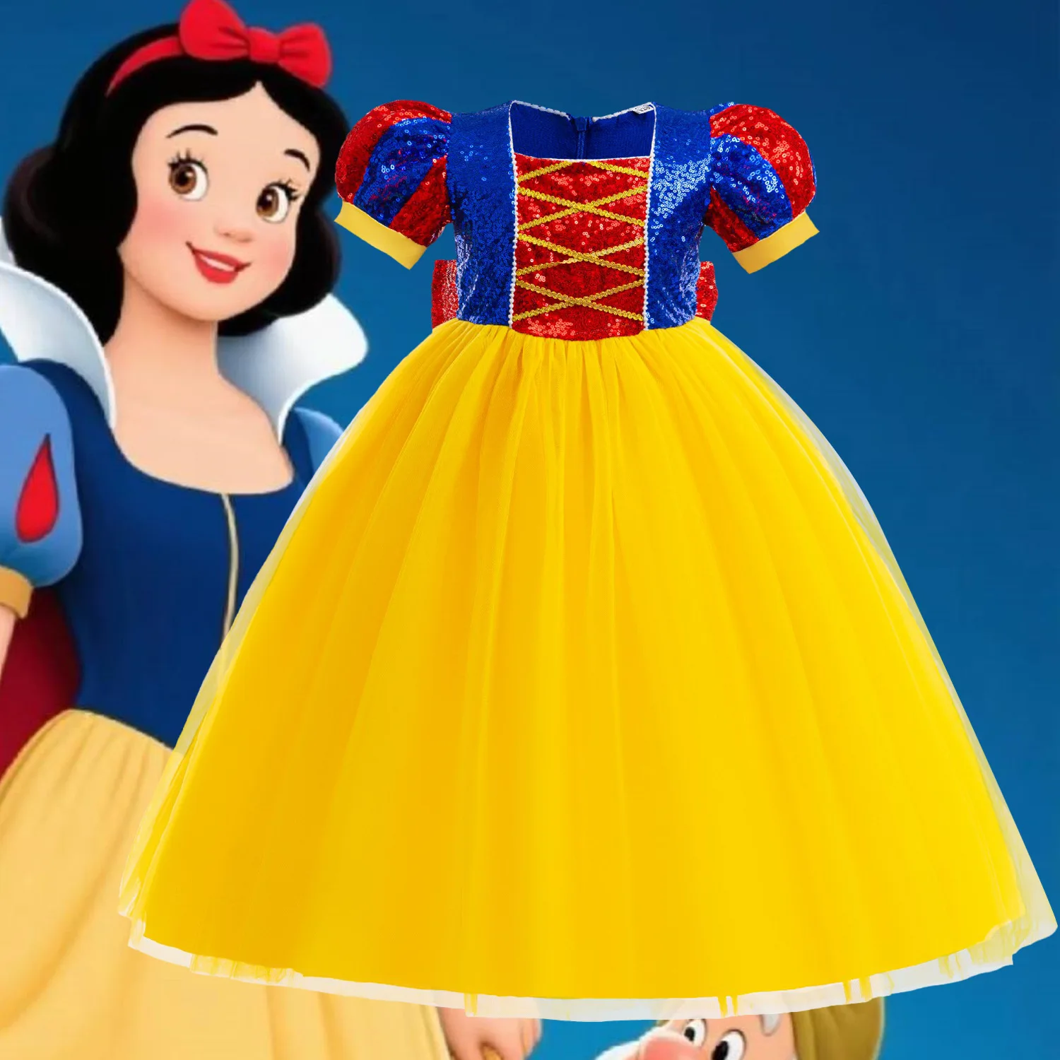 

Disney Snow White Dress For Girls Live Action Movie Role Playing Costume 2-12 Years Kids Luxury Elegant Gown Halloween Party Out