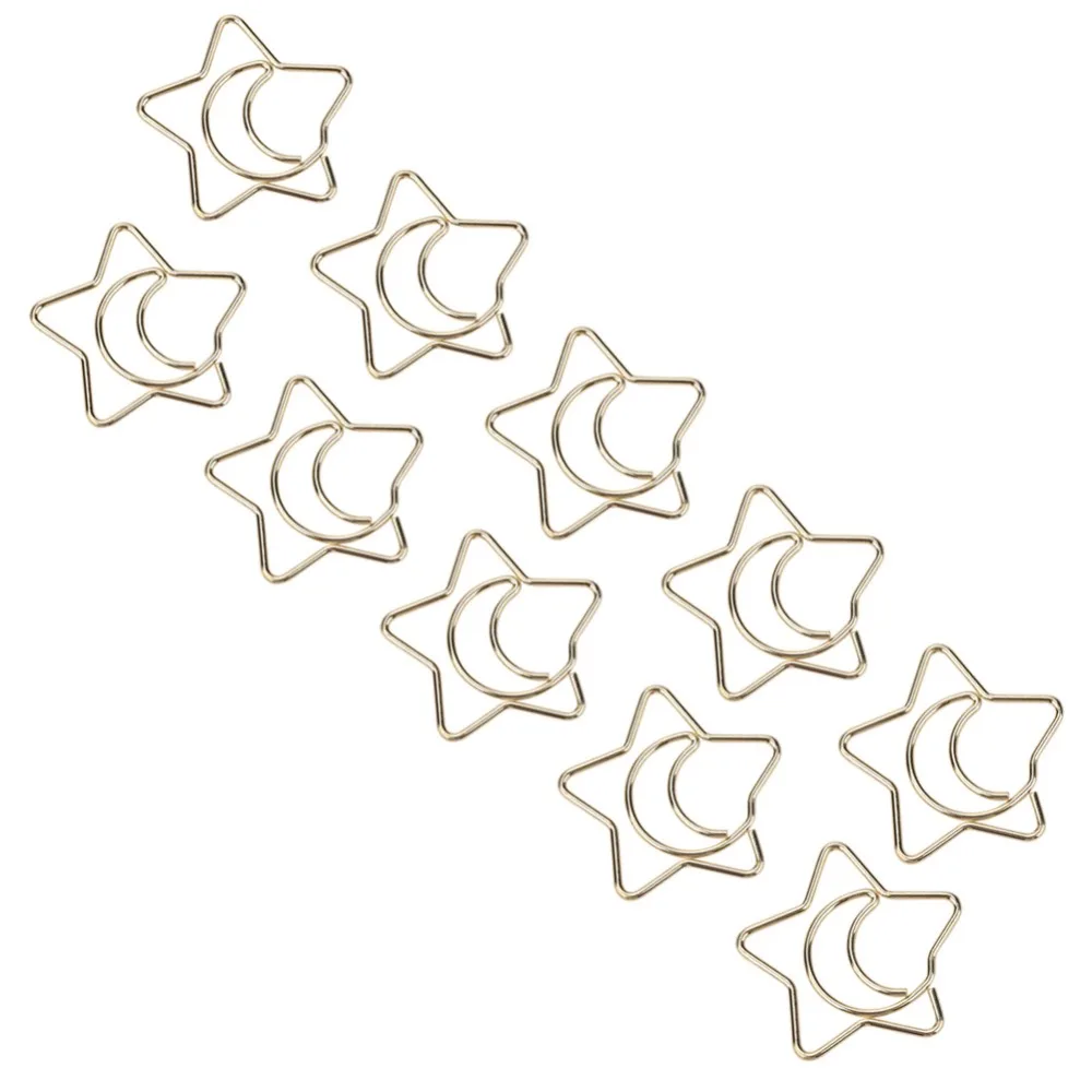 10PCS Bookmarks Iron Paper Clips Electroplating Star Moon Memo Clips Gold Bookmark Clips Home Use