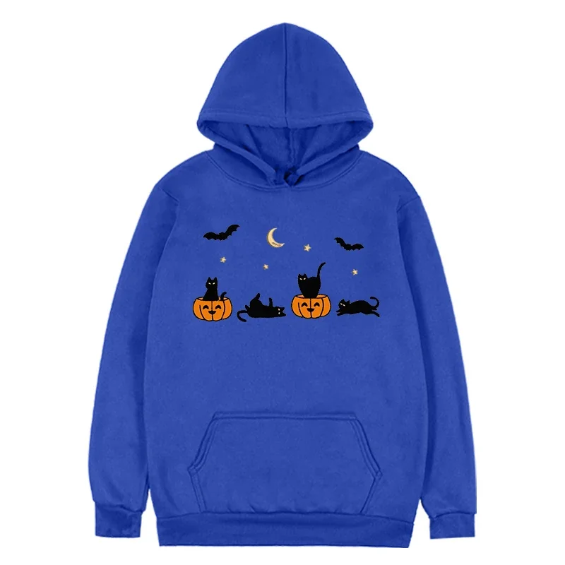 Funny Halloween Sweatshirt Pumpkin Hoodie Spooky Season Halloween Black Cat Sweatshirts Fall Clothes for Women M