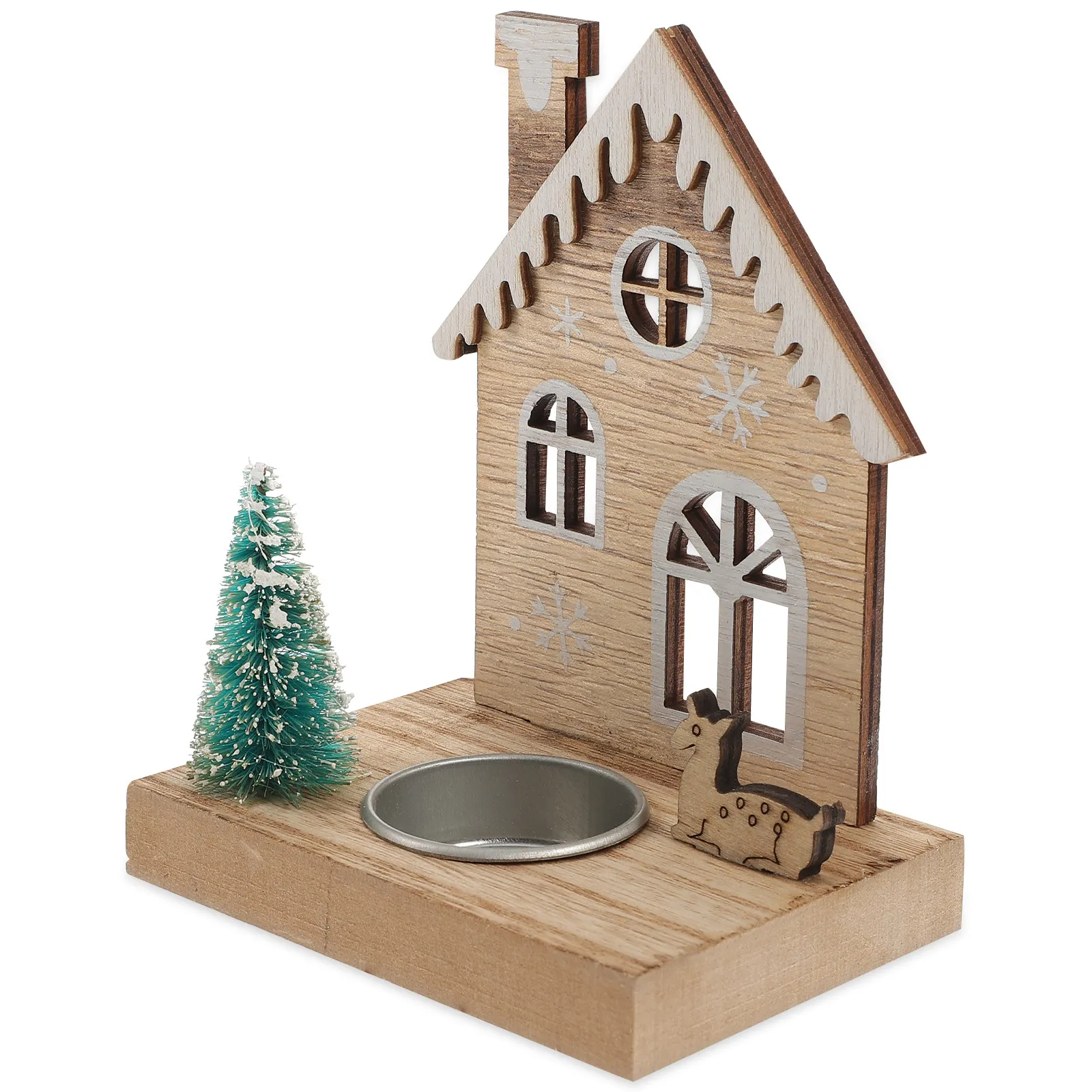 Christmas Wood Tealight Holder Santa Claus Deer Theme Votive Stand for Table Centerpiece Holiday Decor Fireplace Mantel