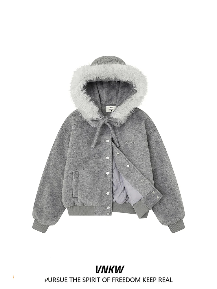 

Американская замшевая куртка с отстегивающимся меховым воротником и капюшоном, на хлопковом наполнителе, свободного кроя, теплая, для пар, молодежная повседневная одежда